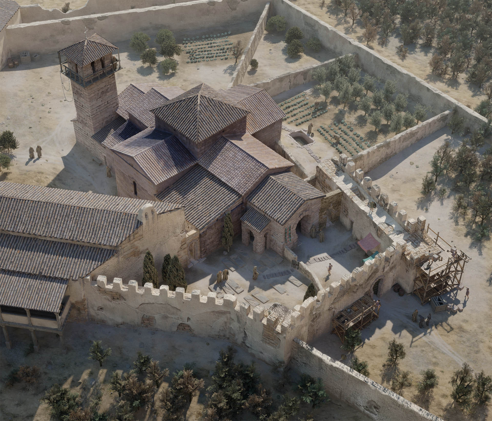 Representación 3D Melque siglo VIII (Pablo Aparicio-Miguel Fdez.) basada en representación Fase 1B de reforma (L. Caballero, F.J. Moreno, Balatalmelc) Representación 3D Melque siglo VIII (Pablo Aparicio-Miguel Fdez.) basada en representación Fase 1B de reforma (L. Caballero, F.J. Moreno, Balatalmelc)