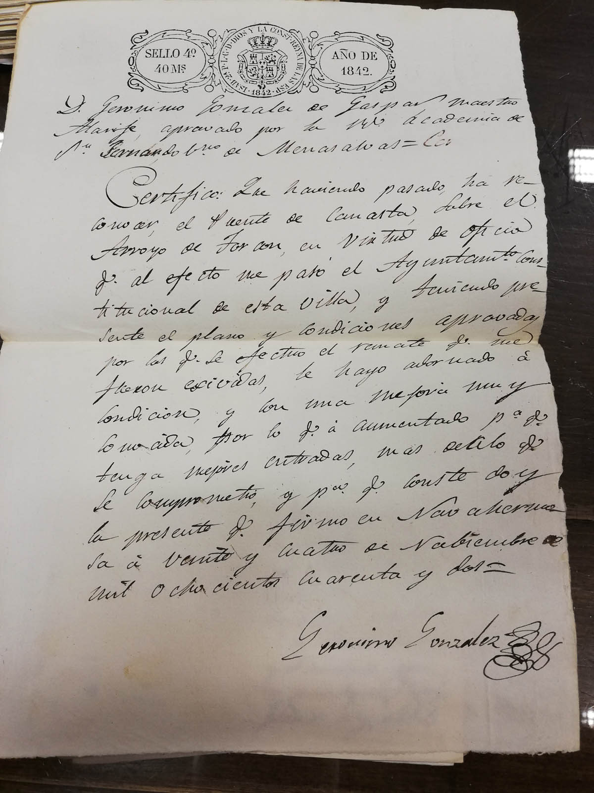 Rúbrica de Gerónimo González de Gaspar (Maestro Alarife) extraída de los documentos (ADPT, signatura Leg. 2854/9) Rúbrica de Gerónimo González de Gaspar (Maestro Alarife) extraída de los documentos (ADPT, signatura Leg. 2854/9)